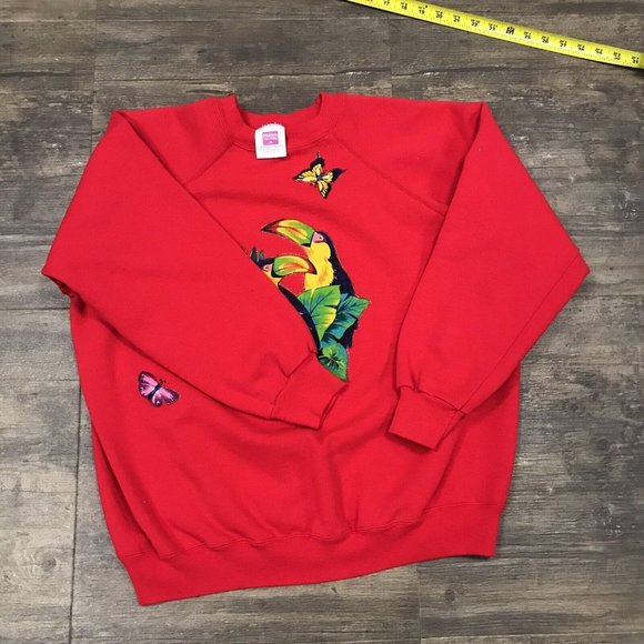 Vintage Hanes Her Way Parrot Birds Sweatshirt Women XL Nature Crewneck USA Made - Picture 8 of 8